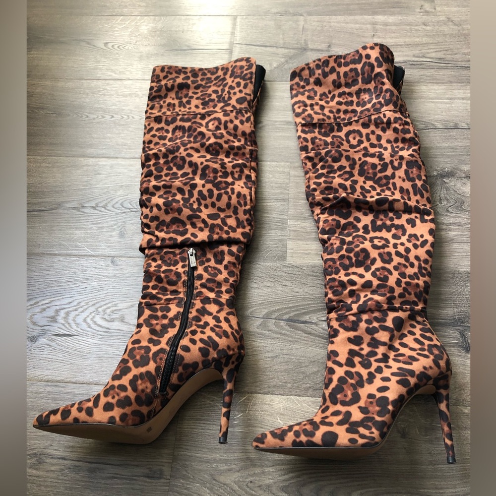 Jessica Simpson Ladee Natural Maxi Leopard PT Microsuede Boots Size 8.5